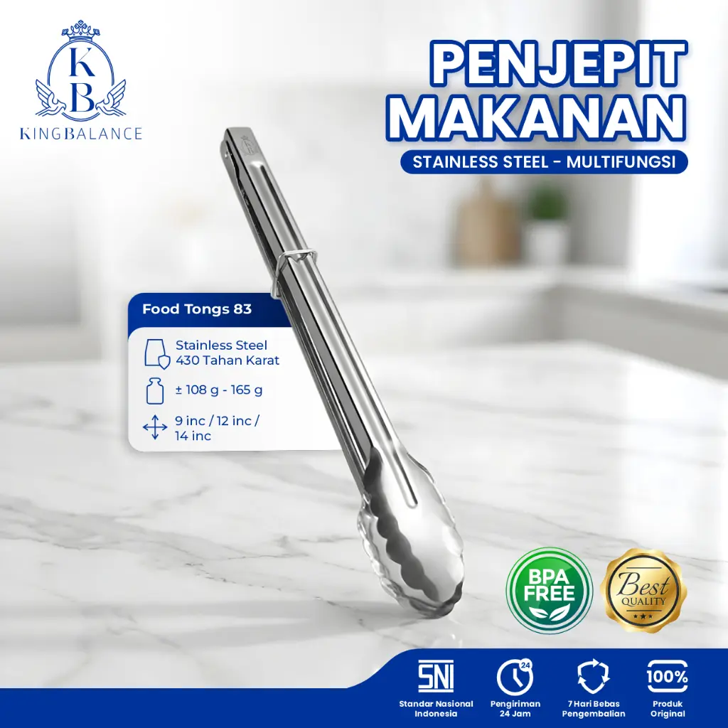 King Balance Penjepit Makanan Food Tongs 83 Stainless Steel 430 Tahan Karat Multifungsi 9/12/14 inch Ergonomis Anti-Slip BPA Free