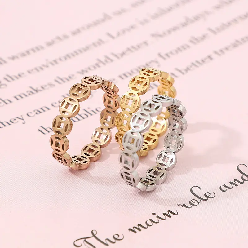 Retro Titanium Steel Copper Coin Ring Stainless Steel Ring 18K Gold Index Finger Men and Women Little Finger Ring gelang  hitam miffy  bracelets bracelets  men tin  bracelets set  kunci paperclip  ring nose  stud kandi  bracelet
