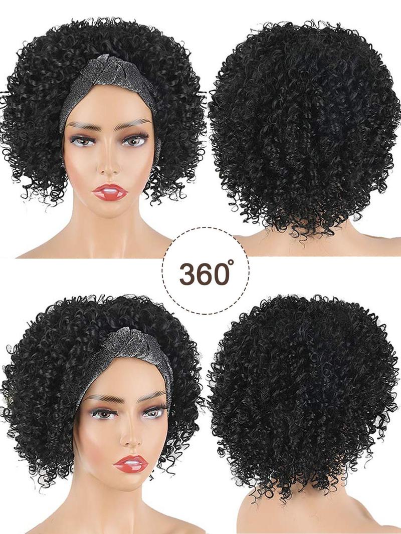 Product Introduction of 16 Inch Short Curly Headband Wigs for Women, Gorgeous Fluffy Wigs with Knot Design Headband, Synthetic Deep Curly Hair Wigs, Natural Fluffy Wigs 2