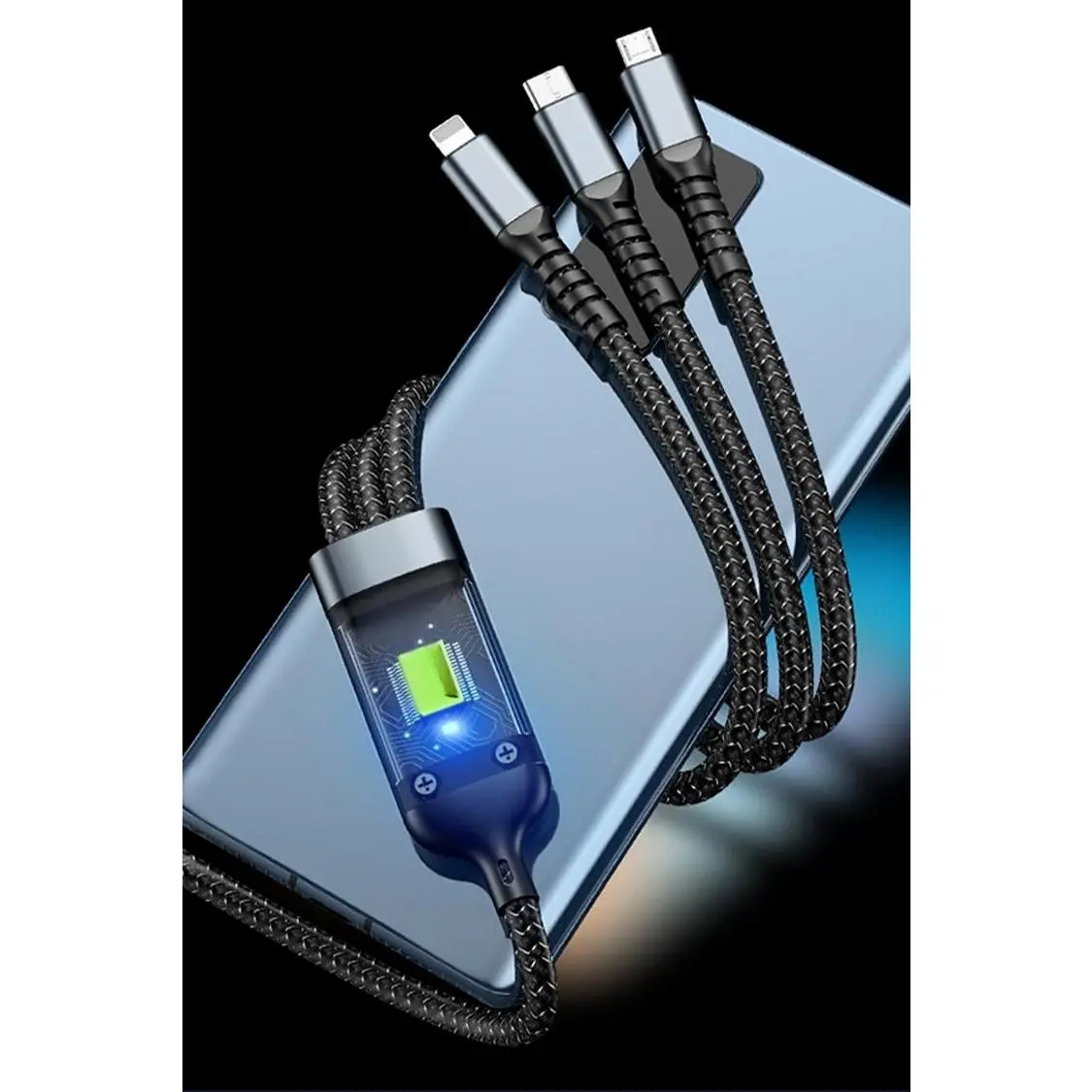 One to three super fast charging luminous braided data cable