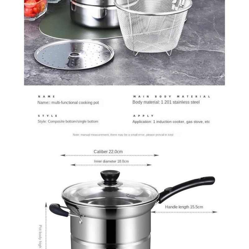 Product Introduction of toinof Multifunctional Stainless Steel Deep Fryer Pot with Strainer with Steaming Tray Saucepan Soup Pot Foldable with Pasta Colander Tempura Pot French Fries 35