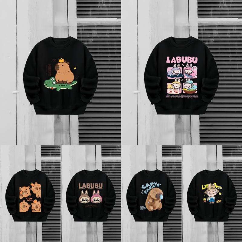 ẢNH THẬT - Áo sweater trơn nỉ bông 100% cotton siêu đẹp, nam nữ mặc được unisex ulzzang Women Hoodie Top Cổ Tròn Capybara Labubu 0