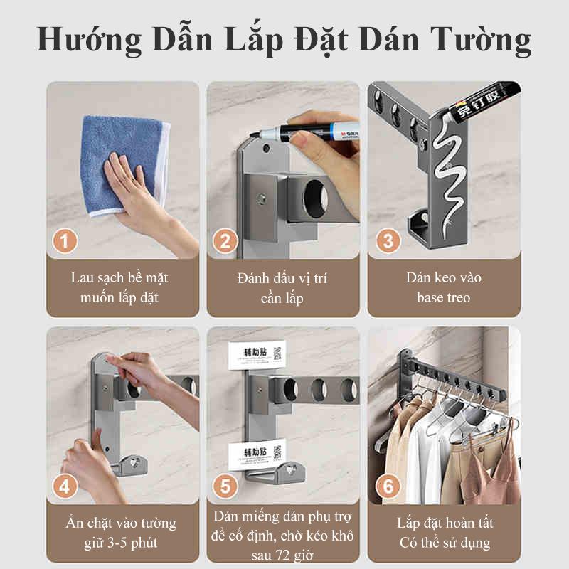 Giá treo quần áo gấp gọn HOMELOVE Thanh sào phơi quần áo thông minh sào phơi quần áo dán tường thép carbon siêu chắc 7