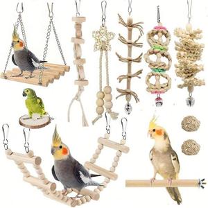 Juguete de columpio para loros aleatorio, set de 5 piezas que incluye mordedor, perca colgante, hamaca, escalera para escalar, juguetes para jaula de pájaros para budgerigar, parakeet, pinzones y otros pájaros pequeños a medianos