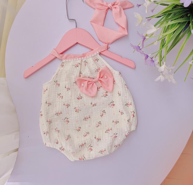 Body tiểu thư xô muslin hoa nhí  kèm tubanho bé gái 4-10 kg Cho Bé Thun