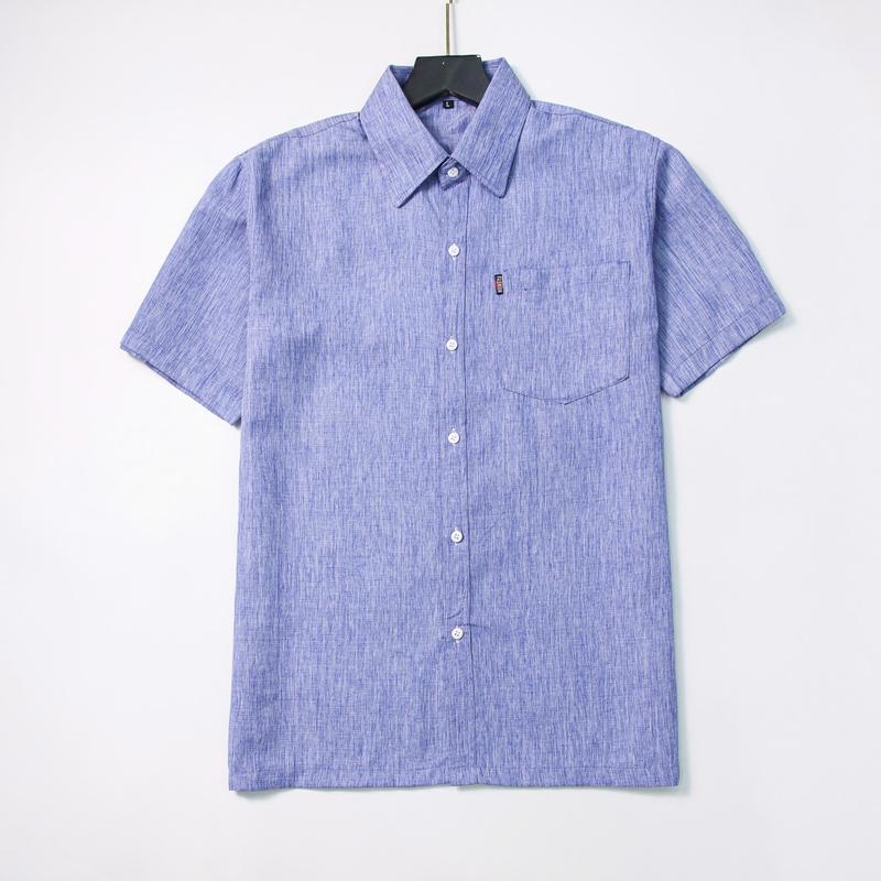 Áo Sơ Mi nam trung niên Ngắn tay form rộng Tomen chất liệu vải đũi cotton trơn có túi mềm mịn, mát, không nhăn. 6