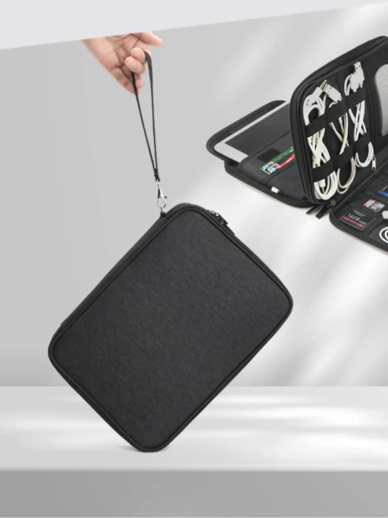 Solid Color Multi-grid Travel Organizer, Durable Anti-scratch Data Cable Storage Bag, Travel Organizer for Work, Business Trip, Daily Life