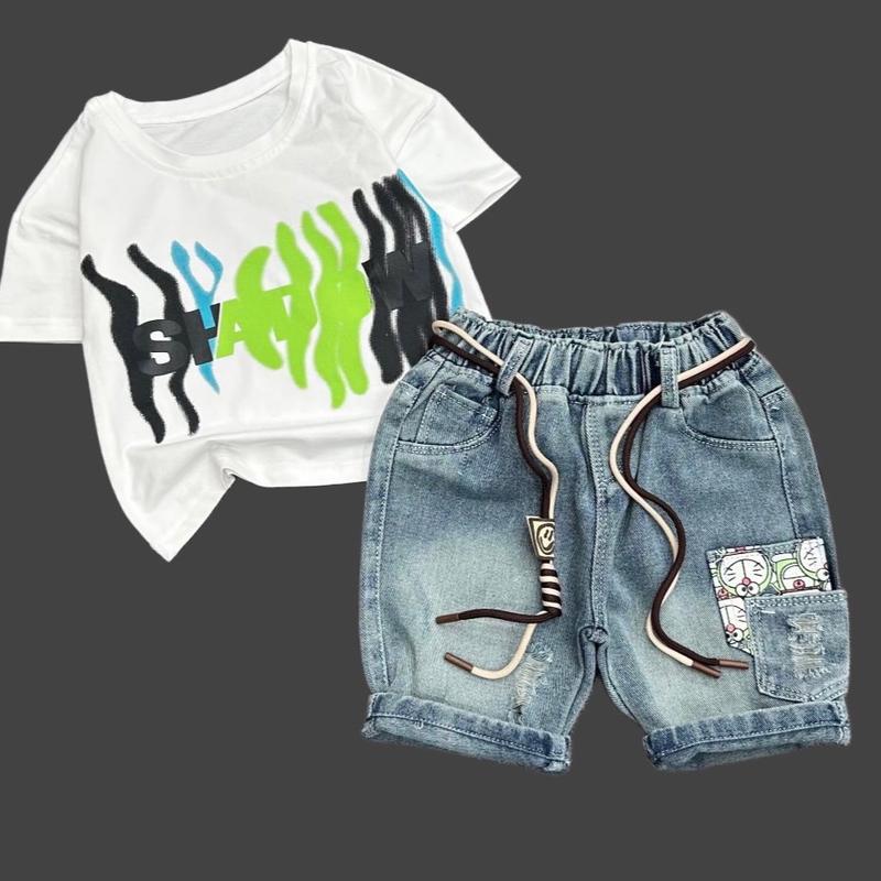 BỘ JEAN BÉ TRAI KÈM DÂY SIZE CHO BÉ 8 ĐẾN 25kg . Áo cotton - quần jean - dây cột . Thời trang trẻ em bé trai