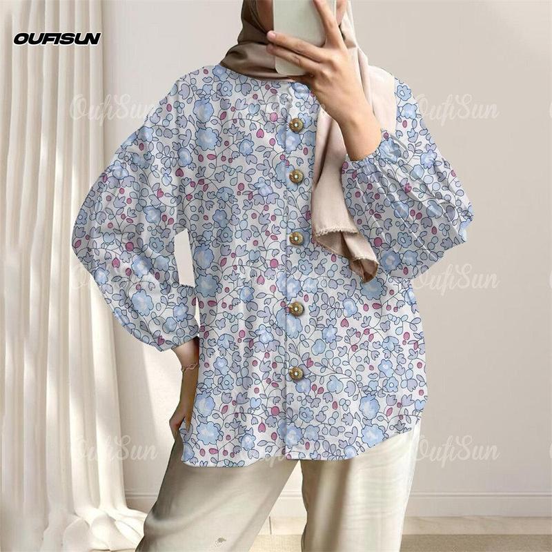 Áo Sơ Mi Gia Đình Nữ, Áo Sơ Mi Dài Tay Hồi Giáo, In Hoa Thanh Lịch Và Đơn Giản, Phong Cách Hồi Giáo, Áo Thường Ngày Cho Nữ, Ngoại Cỡ S-5XL, Hàng Mới Về Năm 2025 4