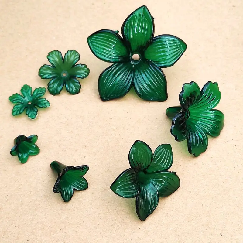 2 - 40pcs bahan craft kelopak bunga corong akrilik hijau