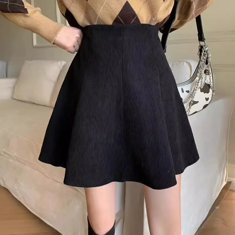 High Waist Corduroy Short Skirt for Women Autumn and Winter plus Size Slim Belly Covering Pettiskirt Umbrella Skirt Anti-Exposure A- line Skirt Womenswear Bottom Lingerie Comfort