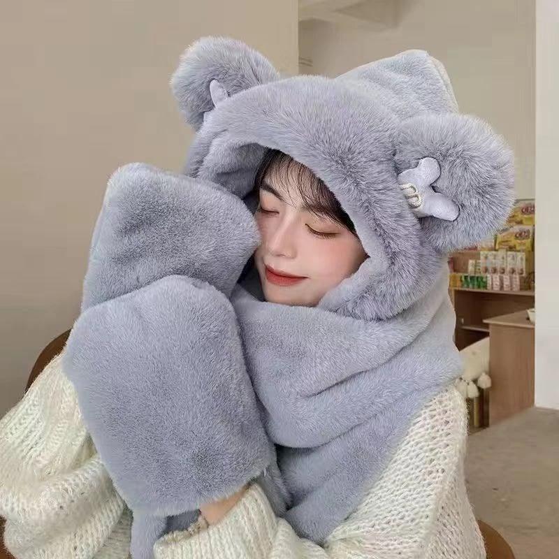 [XẢ HÀNG] Mũ Len Lông Tai Gấu Trùm Đầu (Hàng đẹp L1 ) Kèm Khăn Và Bao Tai 3 Trong 1 Siêu Xinh Kiểu Dáng Mũ Lông Cừu Dày Mịn Ấm Áp chiếc  mũ mulendep Women Hat Cap mũ  lông mũ  ấm