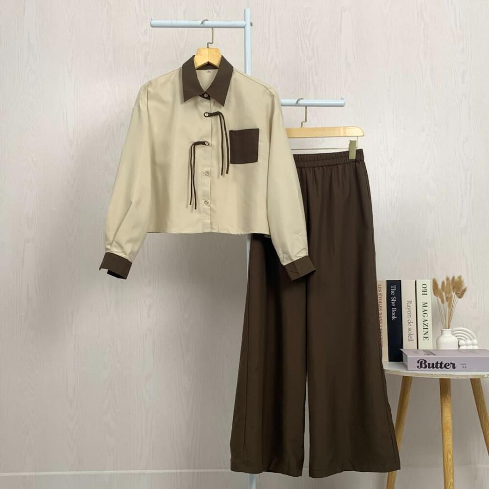 PO40 Asaya Set dua potong atasan + celana longgar warna-warni yang modis dan sederhana