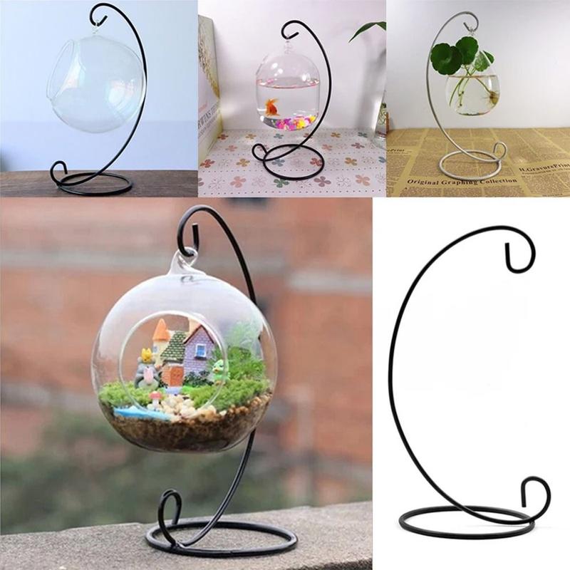 Candle Holder Iron Art Glass Ball Hanging Stand Retro 23-33cm Flower Stand Portable Ecological Bottle Stand Candle 7