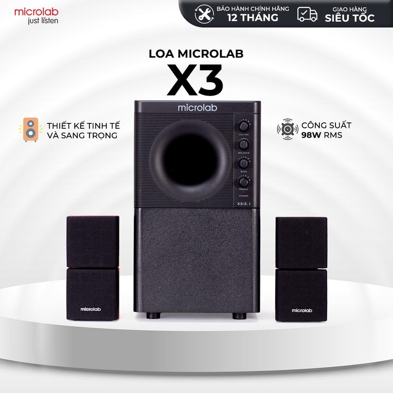 Loa Vi Tính Microlab X3 2.1 - Công Suất 98W 2.1 Loa Đầu Vào 3.5mm Tần Số: 30 Hz - 20 KHz Đầu Vào RCA - Củ Loa Nghe Nhạc Củ Loa Nghe Nhạc Không Dây