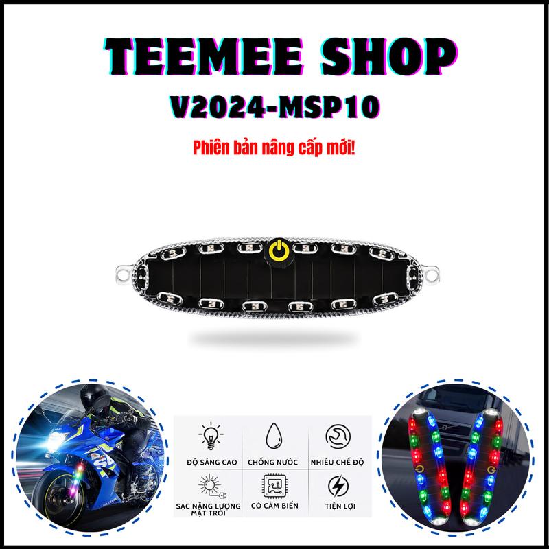 Đèn LED cảnh báo gắn xe sử dụng pin năng lượng mặt trời pin trâu chống nước tốt phiên bản nâng cấp có 2 loại cảm biến