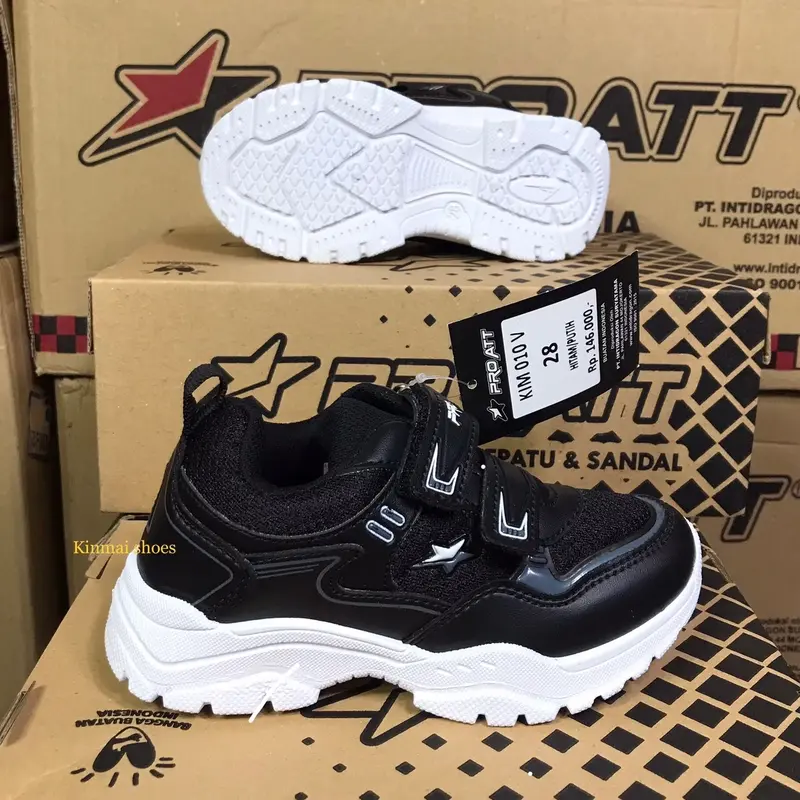 Sepatu Sneakers PRO ATT KIM 010 V Warna Size 28 29 30 31 32 33 Sneaker  Perekat Velcro Tempelan Hitam hitam 28