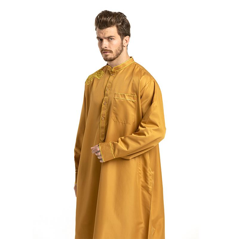 Product Introduction of European and American Hot Sale Middle East Muslim Ethnic Embroidery Long Sleeve Loose Stand Collar Robe Men 0006 8