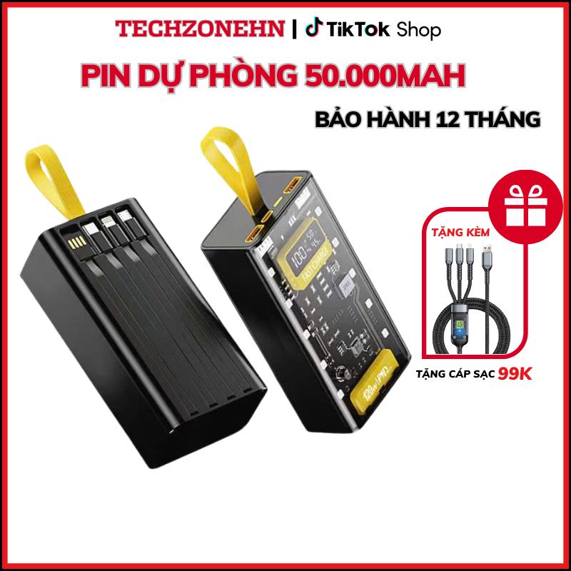 Sạc Pin Dự Phòng 50.000mah Tặng cáp 4 in 1 Sạc Nhanh PD22.5W Tích Hợp 4 Dây Sạc - Đèn Led Chiếu Sáng Titan sạc  dự