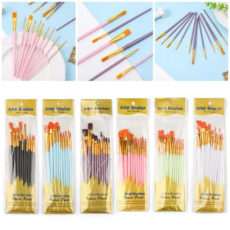 10 Cái/bộ Cọ Vẽ Màu Nước Nylon Bộ Cọ Vẽ Acrylic Màu Sắc Mới Đồ Dùng Nghệ Thuật Cọ Vẽ Sơn Chuyên Nghiệp Cọ Vẽ Sơn Dầu 1