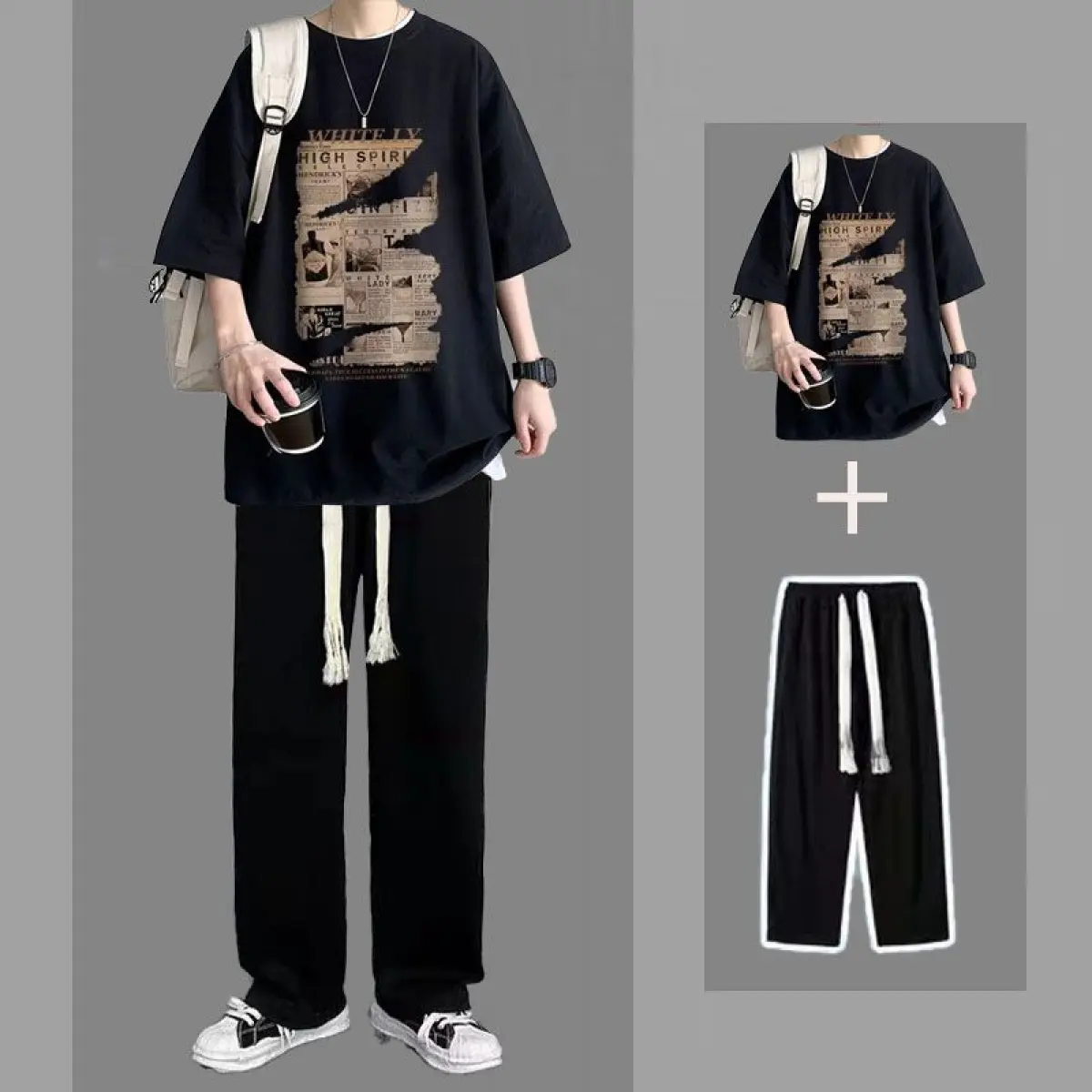 Bộ Đồ ngắn Tay Mùa Hè, Thương Hiệu Thời Trang Nam, Áo Phông Ruoshuai, Một Bộ Với Quần Thường Ngày Thích Hợp Cho Bé Trai, Mặc Ngầu Và Đẹp Trai, Bộ Đồ Phù Hợp