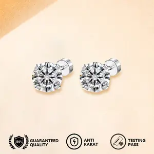 [YUNANGT] 1 pasang anting zirkon dasar datar baja titanium - perak ||3mm (termasuk kemasan, untuk pelabelan) (dibeli 1 pasang (2))