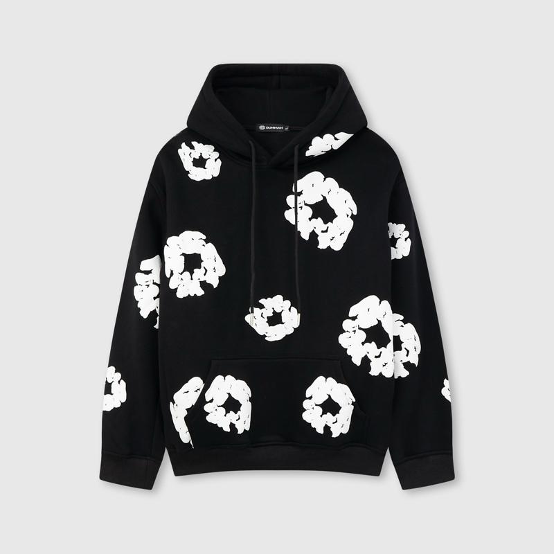 ( bản ko logo màu đen ) Bộ nỉ demin lót bông hoa in nổi không xù lông và quần Áo nỉ lót bông hoodie âu mỹ EE nhà DUMIMAN Menswear Dài Tay