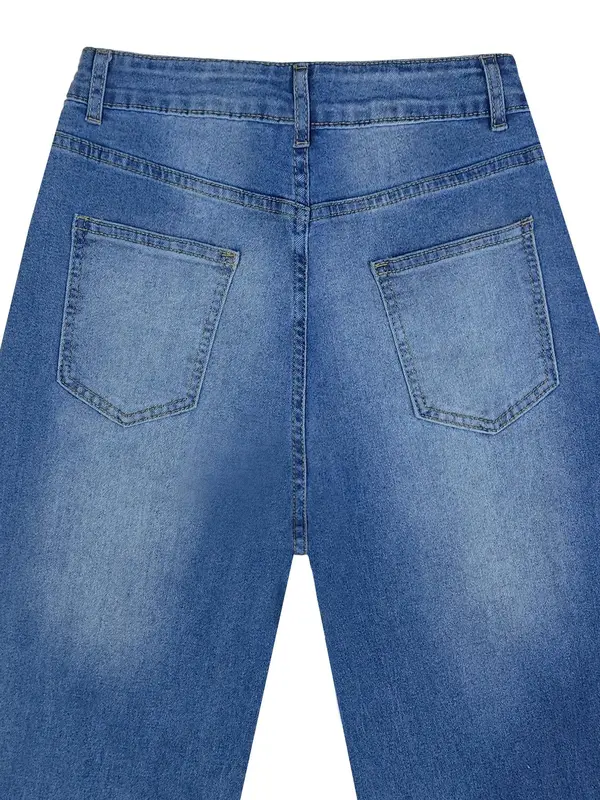 Women's Plain Straight Leg Denim Pants, Casual Retro High Waist Trousers for Daily Wear, Jeans, Ladies Bottoms for All Seasons, Womenswear 8