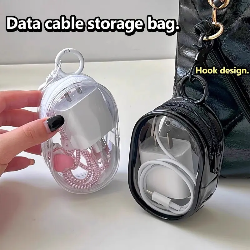 INS Kotak Penyimpanan Kabel Data Bening, Penutup Pelindung Kabel Portabel, Tas Penyimpanan Headset Perjalanan Luar Ruangan，Charging Cable Case Storage Bag