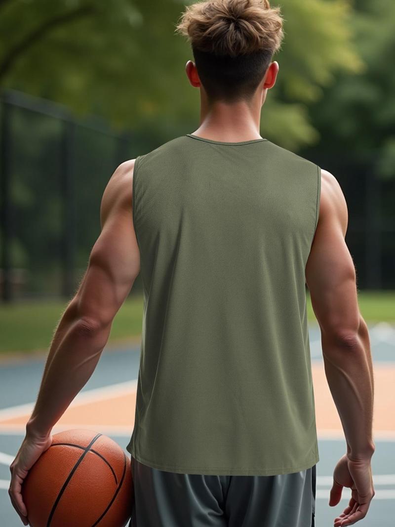 Product Introduction of Sporty Men's Geometric Print Round Neck Sports Tank Top, Regular Fit Quick Drying Breathable Sleeveless Sports Top for Gym Workout Running, Casual Sportswear for Men 2