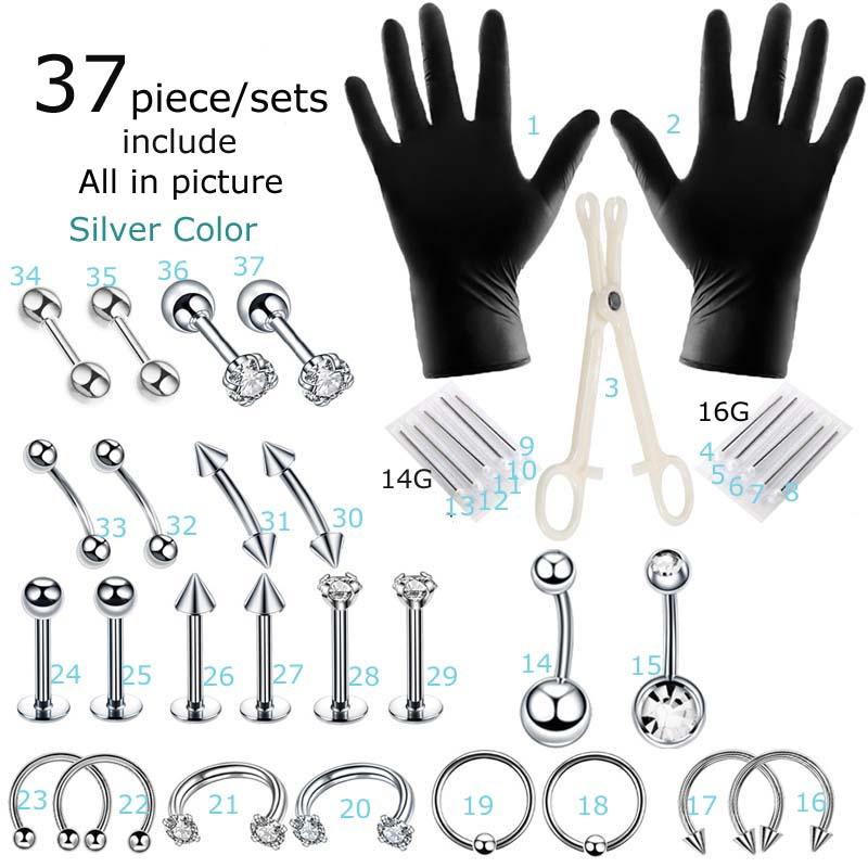 Bộ Dụng Cụ Xỏ Khuyên Tai Mũi Lông Mày Môi Rốn Cơ Thể 37 Mảnh 1 Bộ