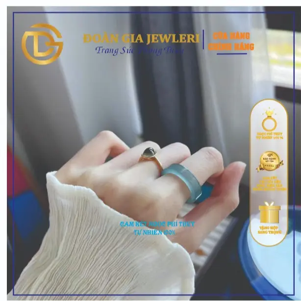 Nhẫn Ngọc Lam băng Phỉ Thúy-Jade A bản vuông cao cấp