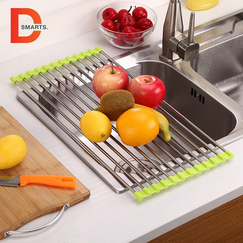 Giá inox gác bồn rửa chén đựng bát đĩa tiện lợi - Giá đựng hoa quả đa năng, hữu ích Dsmarts