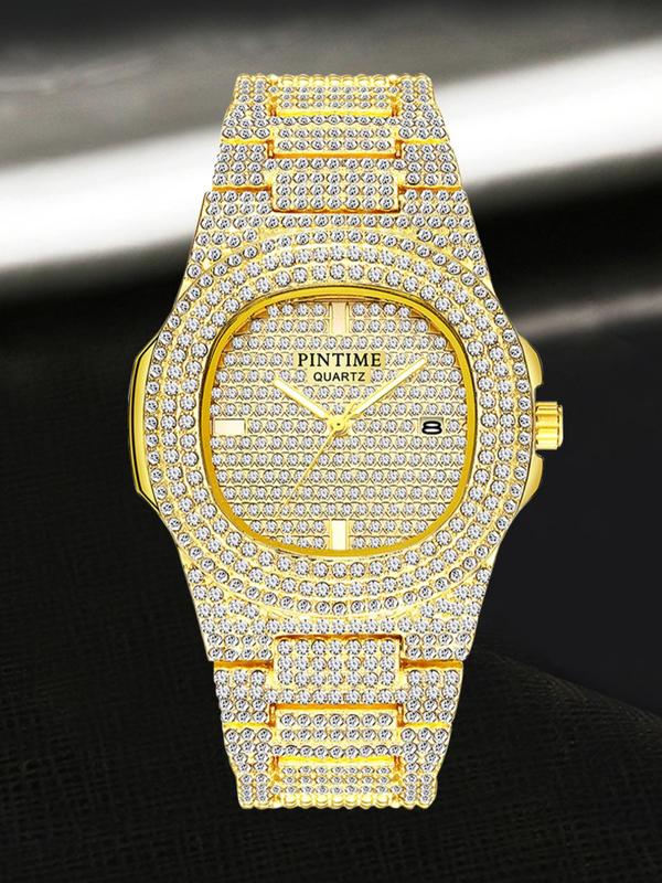 Women's Elegant Rhinestone Decorated Analog Quartz Watch, Fashionable Luxury Round Dial Calendar Watch for Women & Girls, with Box 2
