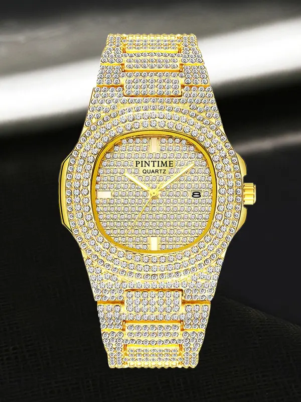 Women's Elegant Rhinestone Decorated Analog Quartz Watch, Fashionable Luxury Round Dial Calendar Watch for Women & Girls, with Box 2