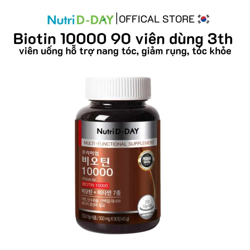 Viên uống Biotin 10000 Nutri D-Day hỗ trợ mọc tóc, chống rụng tóc, tóc chắc khỏe - Bổ sung Biotin cho cơ thể