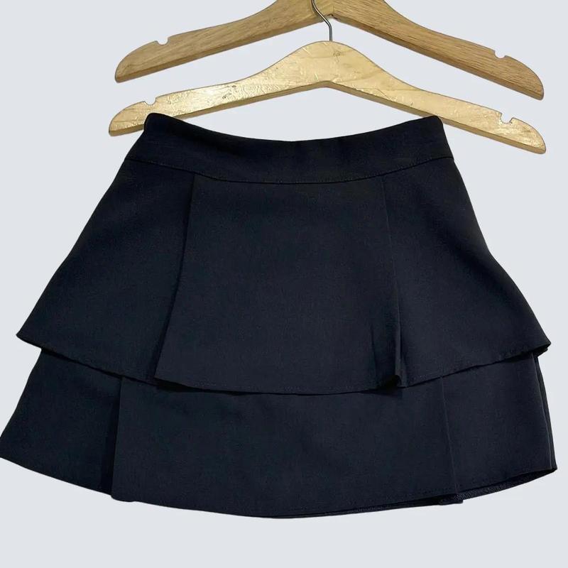 Chân váy nữ 2 tầng trơn xếp li bản lớn có quần lót, Khuy Đen Women Nhung