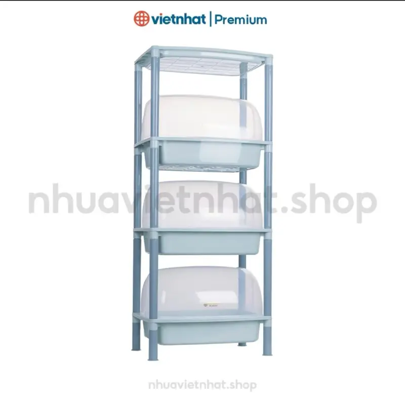 Kệ úp chén, bát 2 tầng + 1 Tầng đỉnh có nắp đậy nhựa Việt Nhật NH147 - Nhà Bếp - Kitchen hop dung bep a du 6