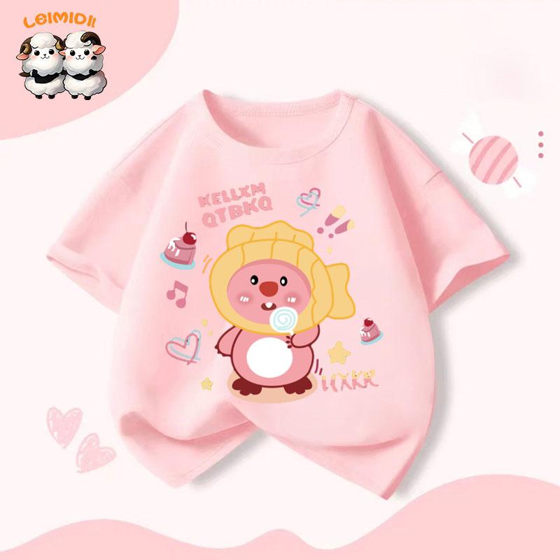 Áo Thun Bé Gái, Tay Ngắn, In Hình Hoạt Hình Loopy Mùa Hè, Thời Trang Instagram, Dáng Rộng Vừa Vặn, Dễ Phối Đồ, Áo Trẻ Em, Thời Trang 2