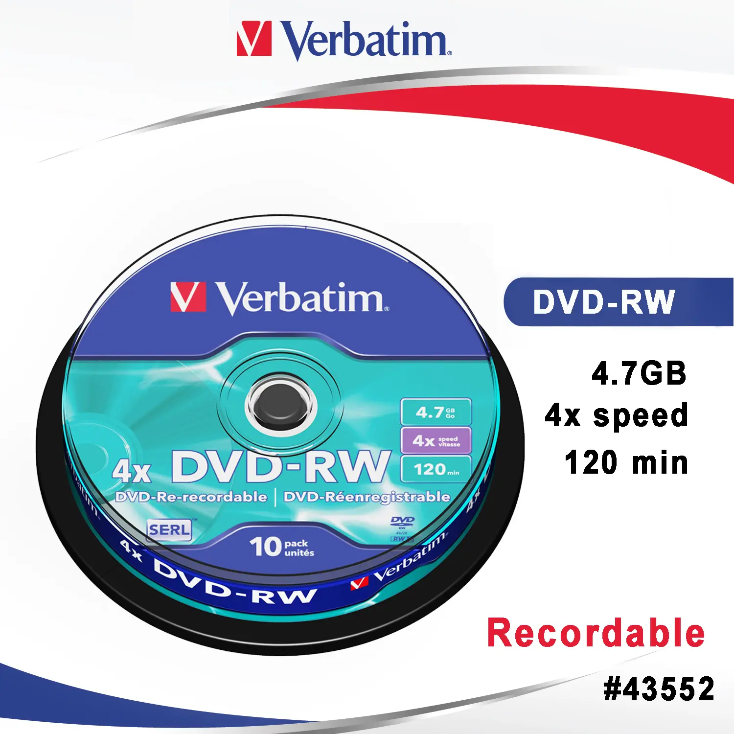 Verbatim DVD-RW 4x 4.7GB 120min  10 pcs Spindle  DVD Rewritable Media Use for DVD Writer  Speed: 4x Blank CD's