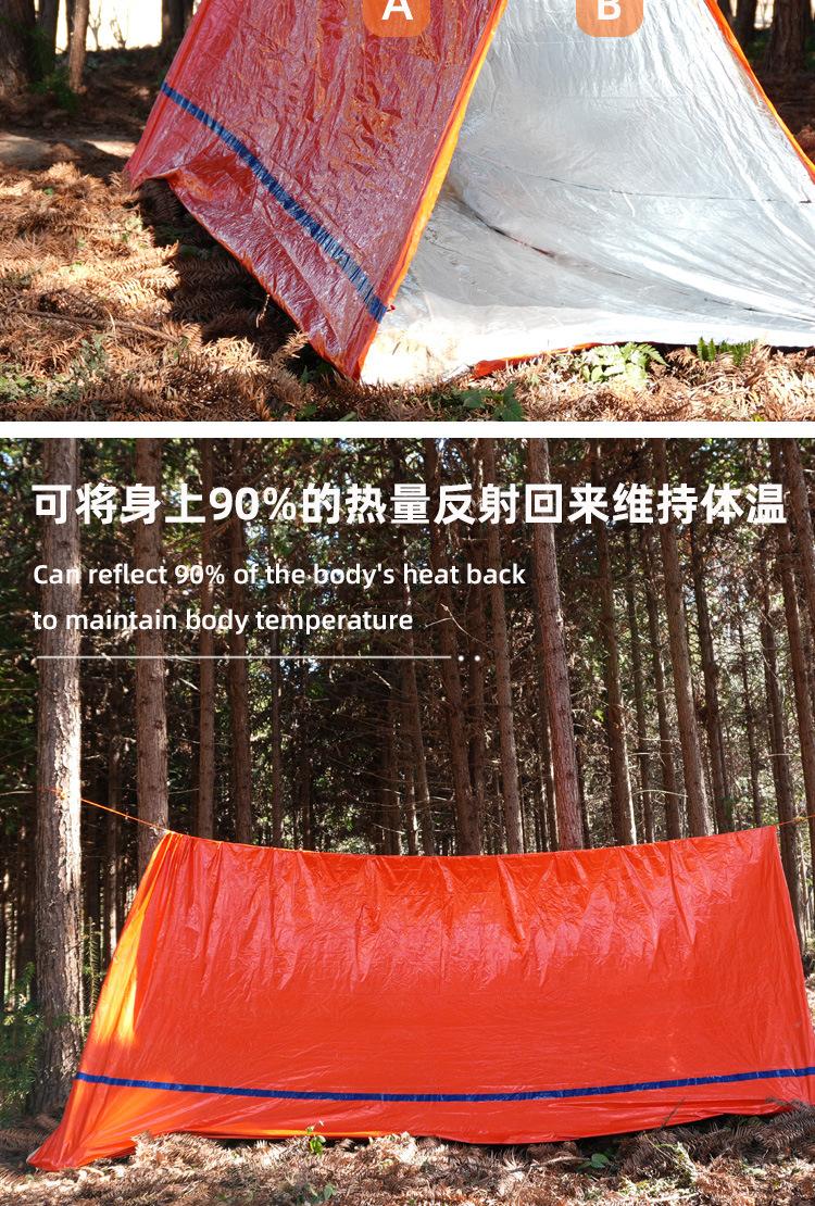 Product Introduction of Outdoor emergency tent sleeping bag first aid blanket raincoat thermal blanket set triangular tent 1