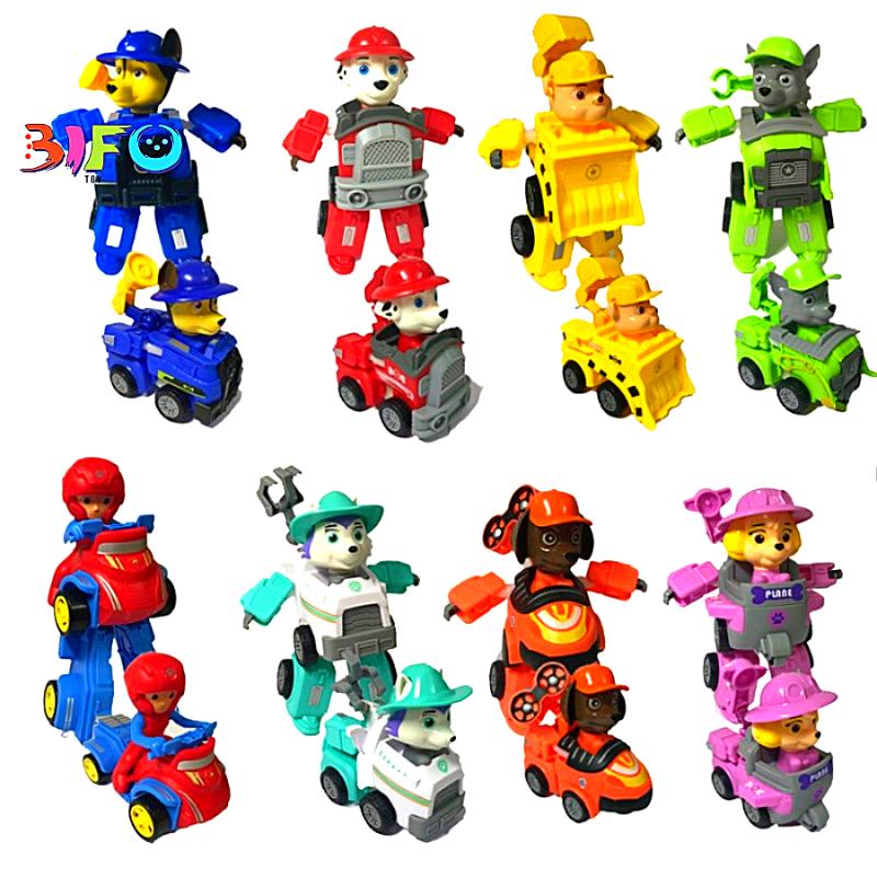 Bộ đồ chơi biến hình biệt đội xe những chú chó cứu hộ Paw Patrol đồ chơi robot lắp ráp siêu nhân biến hình 2in1
