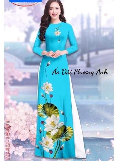 Áo dài lụa in 3D hoạ tiết hoa sen, mềm mịn, co dãn, không nhăn - Áo Dài Phương Anh 3