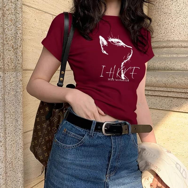 Áo baby tee Áo croptop Áo y2k Áo thun ôm body Dáng Ôm Thời Trang Thu Đông 2024 Cho Nữ Women Cổ Tròn Voi