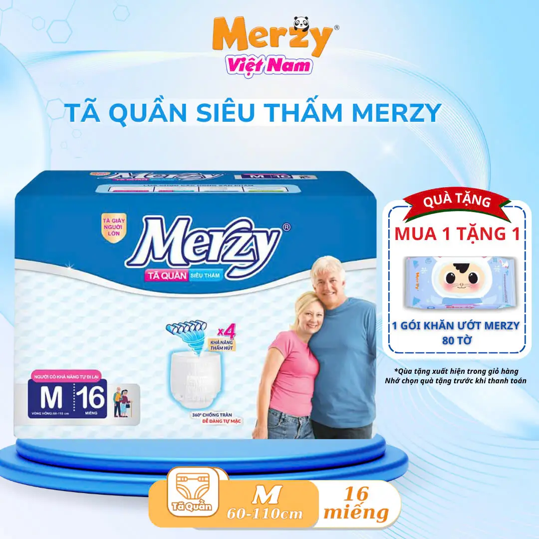 Tã Quần Người Già Merzy - Siêu Mỏng, Khô Thoáng, Thấm Nhanh - Size M16/L14/XL12 Miếng [ MUA 1 TẶNG 1 KHĂN ƯỚT 80T]
