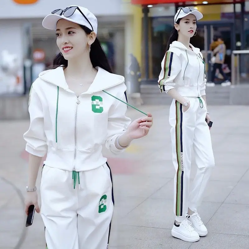Bộ Đồ Thường Ngày Thời Trang, Có Mũ Trùm Đầu, Dành Cho Nữ, Bộ Sưu Tập Mới Mùa Xuân Và Mùa Thu 2023, Đồ Quần Áo Thể Thao Hình Ảnh Tâng bốc, Quần Dài Tay, Bộ Hai Mảnh