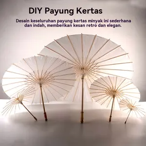 Properti Tari Gagang Kayu Pelukisan Pernikahan Putih Payung Kertas Handmade