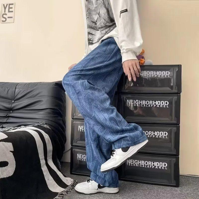 Quần Thường Ngày Thiết Kế Đẹp Cho Nam, In Toàn Bộ, Chữ Draping, Quần Ống Rộng Thẳng, Dáng Rộng, Thích Hợp Cho Mùa Xuân Và Mùa Thu, Quần quét đất Nhà Dễ Phối Đồ Menswear Pants 5