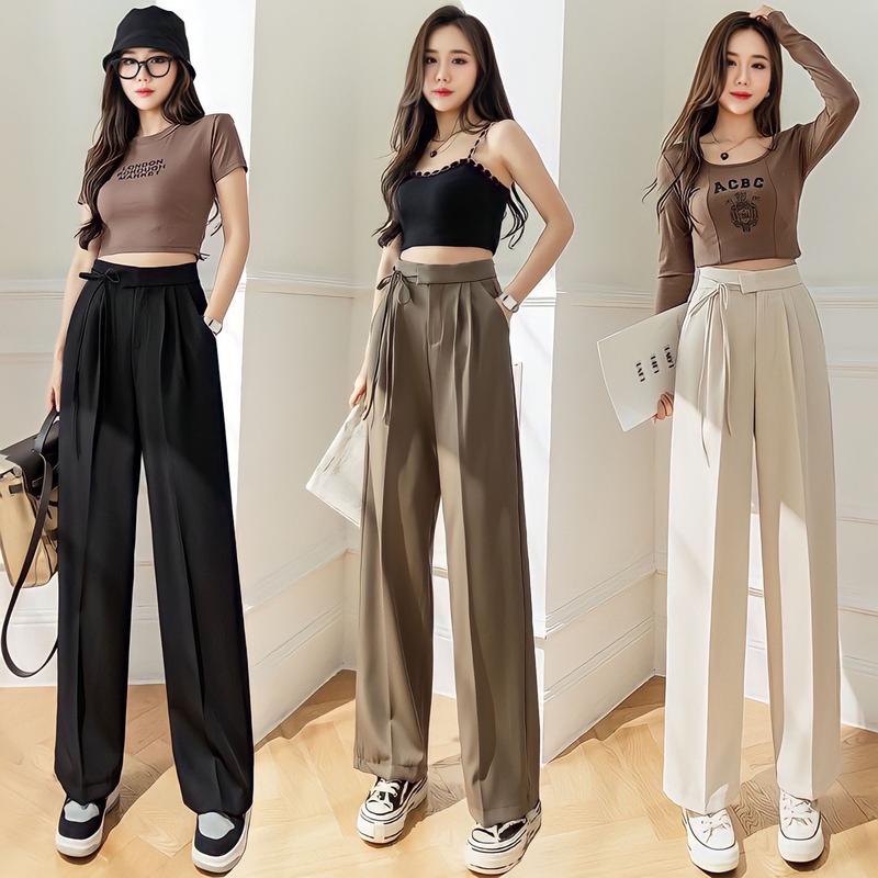 [M015] Quần ống rộng ulzzang thắt dây 1 bên siêu hot, quần tây lưng cao chất ruby