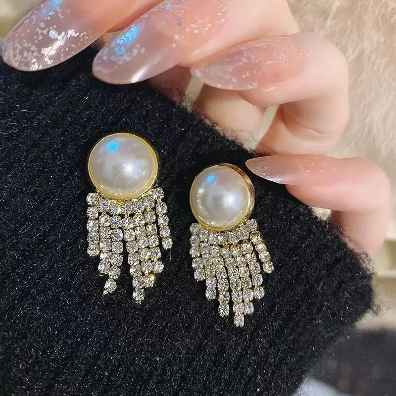 Anting Kancing Rumbai Mutiara Anting Menjuntai Mutiara Kristal 1